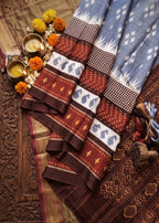 PURE HANDLOOM SOFT COTTON GREY SAREE WITH BLOUSE