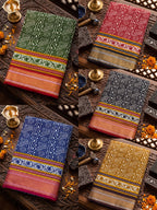 PRIMUM MULMUL COTTON WITH HEVY ZARI BORDAR BAGRU BANDHANI PRINTED MUSTARD SAREE WITH BLOUSE