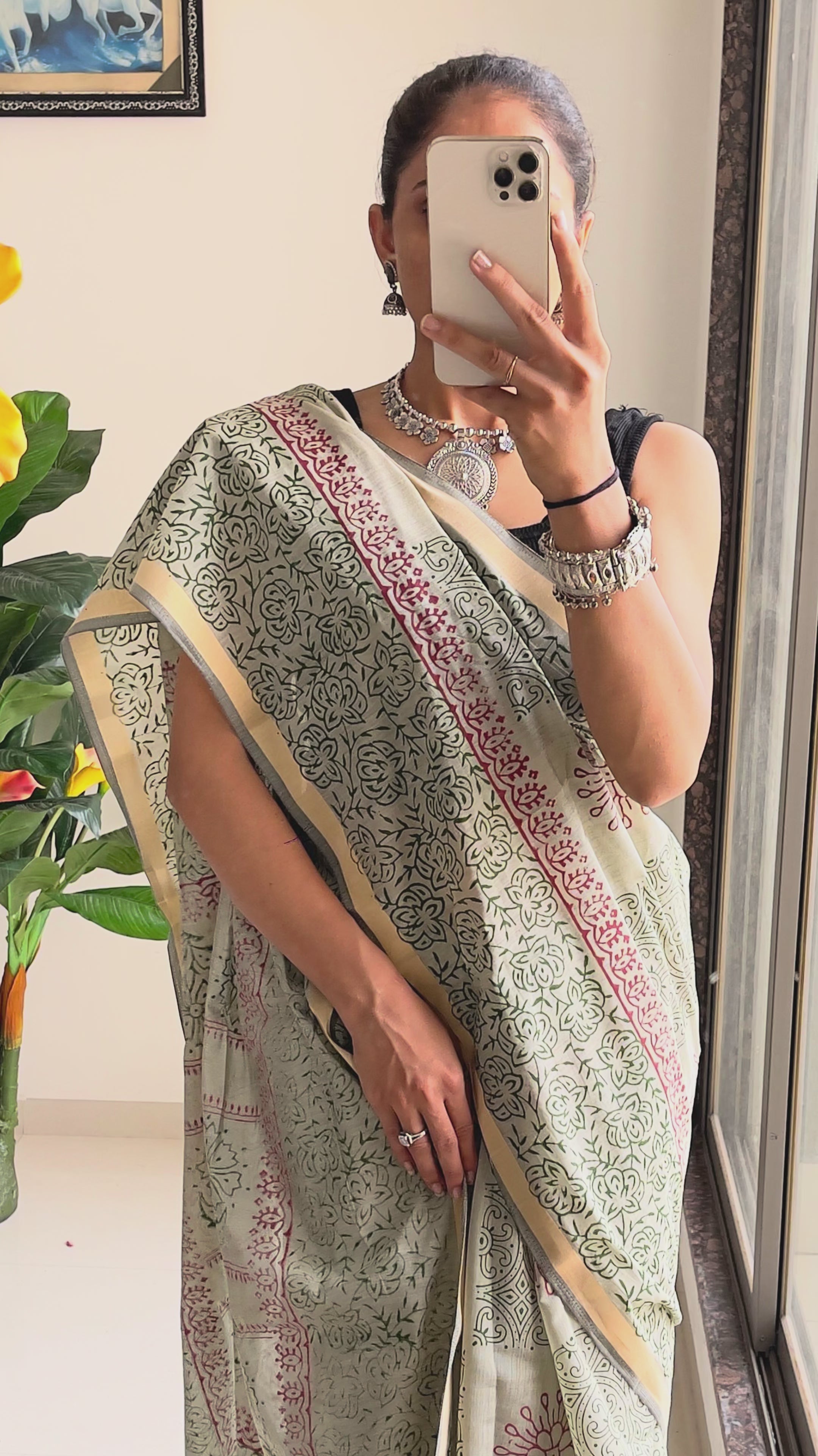 SELFI14 PRIMUM ORIGINAL LINEN WITH ZARI BODAR DARK GREEN SAREE