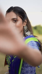 PURE MULMUL MORDAN HAND BLOCK PRINT BLUE SAREE WITH BLOUSE