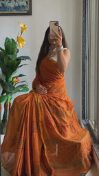 HAND BLOCK3 SOFT MASLIN COTTON WITH HEVY ZARI BODAR YELLOW SAREE