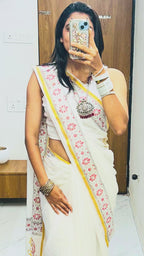 SELFI9 SOFT MASLIN COTTON WITH HEVY ZARI BODAR WHITE SAREE