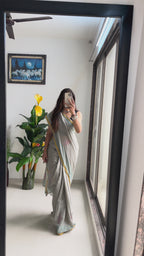 SELFI4 SOFT MASLIN COTTON WITH HEVY ZARI BODAR LIGHT GREY SAREE