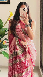 SUTRA3 NATURAL CELLULOSE NYLON AND VISCOSE HAND BLOCK SUTRA SILK DUSTY PINK SAREE
