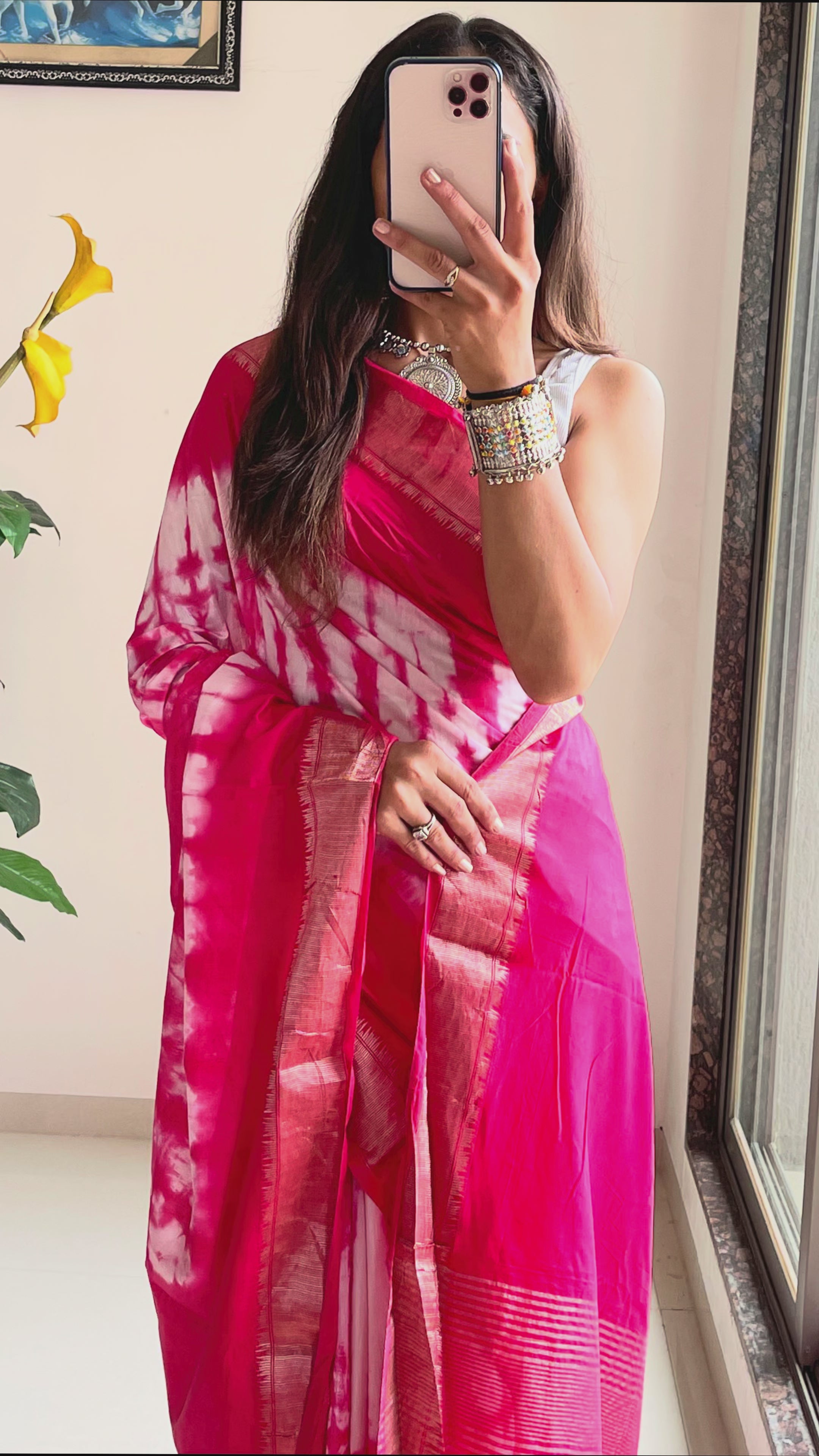 SELFI15 PRIMUM ASSAM SILK NECHRAL SOFT MATIRYAL MEGENTA SAREE