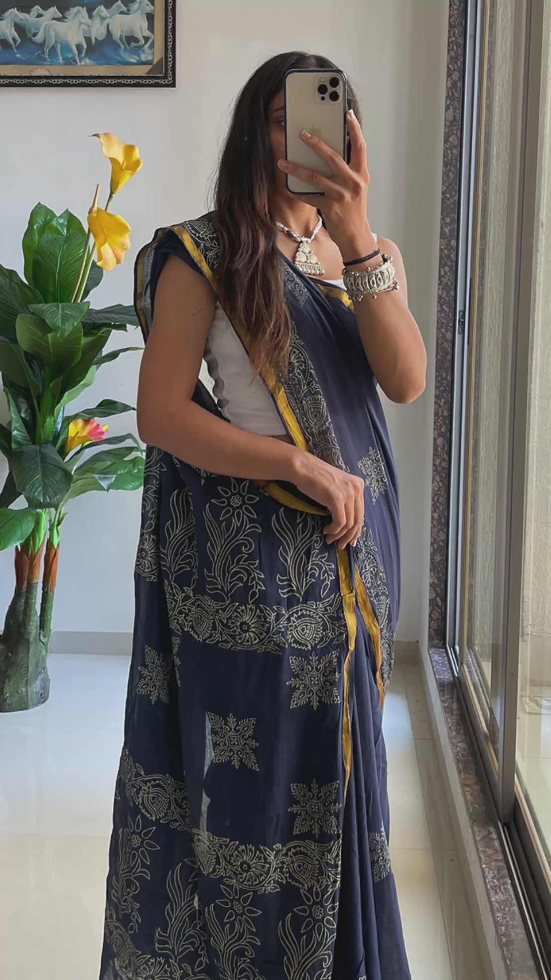 HAND BLOCK10 SOFT MASLIN COTTON WITH HEVY ZARI BODAR NEVY BLUE SAREE