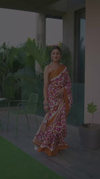MULMUL COTTON IKKAT PRINT MUSTARD SAREE WITH BLOUSE