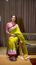 PURE SOFT COTTON HAND BLOCK PRINT MEHANDI GREEN SAREE WITH BLOUSE