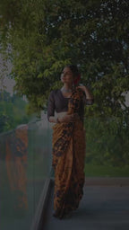 PURE MULMUL COTTON HAND BLOCK PRINT ORANGE SAREE WITH BLOUSE