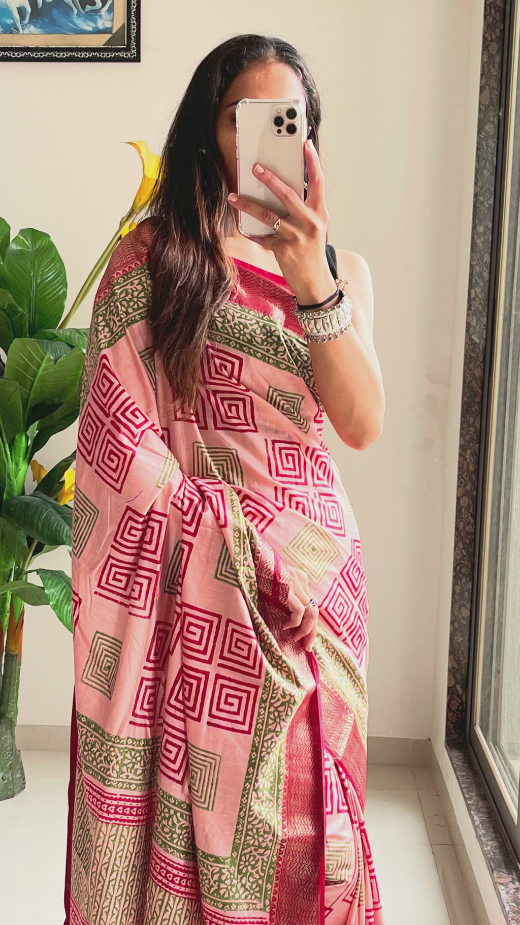 SUTRA2 NATURAL CELLULOSE NYLON AND VISCOSE HAND BLOCK SUTRA SILK DUSTY PINK SAREE