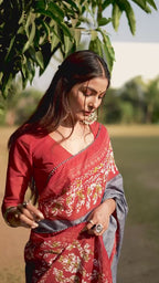 PURE SOFT COTTON BATIK PRINT GREY SAREE WITH BLOUSE