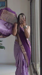 SELFI13 PRIMUM ASSAM SILK NECHRAL SOFT FANCY JACQUARD WITH SIKVANS BORDER DIMANDING WORK PURPLE SAREE
