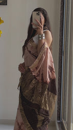 SELFI13 PRIMUM ASSAM SILK NECHRAL SOFT FANCY JACQUARD WITH SIKVANS BORDER DIMANDING WORK BEIGE SAREE