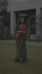 PURE SOFT COTTON FANCY BAGRU BLOCK PRINT ORANGE SAREE WITH BLOUSE