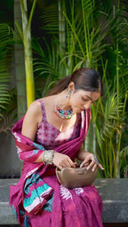 PURE MULMUL COTTON FLOWER PRINT PURPLE SAREE WITH BLOUSE