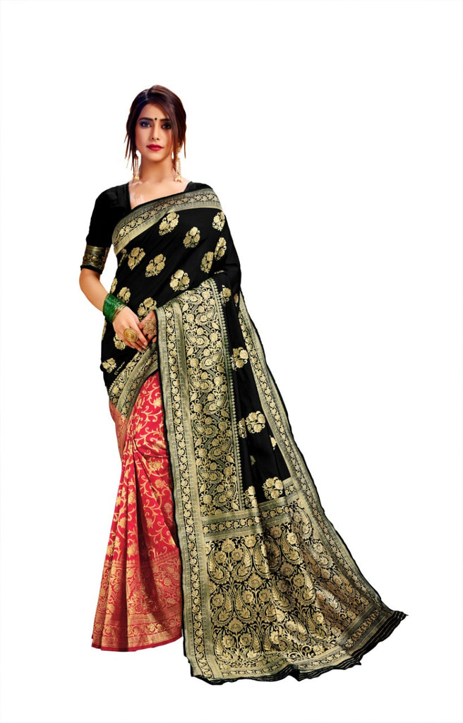 Litchi Banarasi silk with Antique Jari Half Half saree