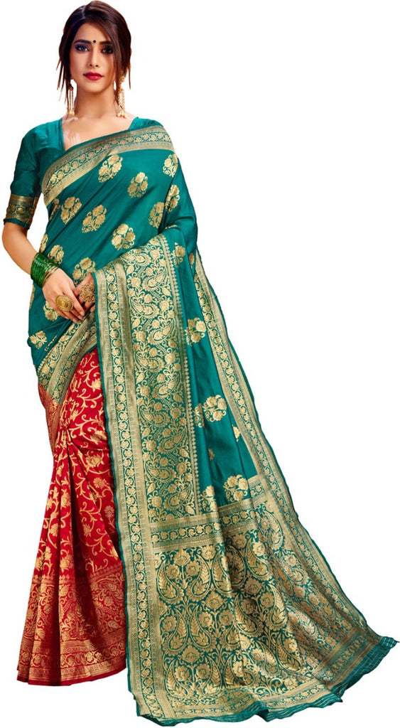 Litchi Banarasi silk with Antique Jari Half Half saree