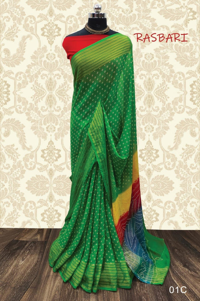 Chiffon Bandhani with Grand Braso Border Multi colour bandhani Pallu