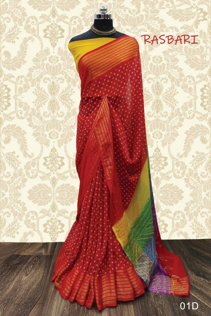 Chiffon Bandhani with Grand Braso Border Multi colour bandhani Pallu