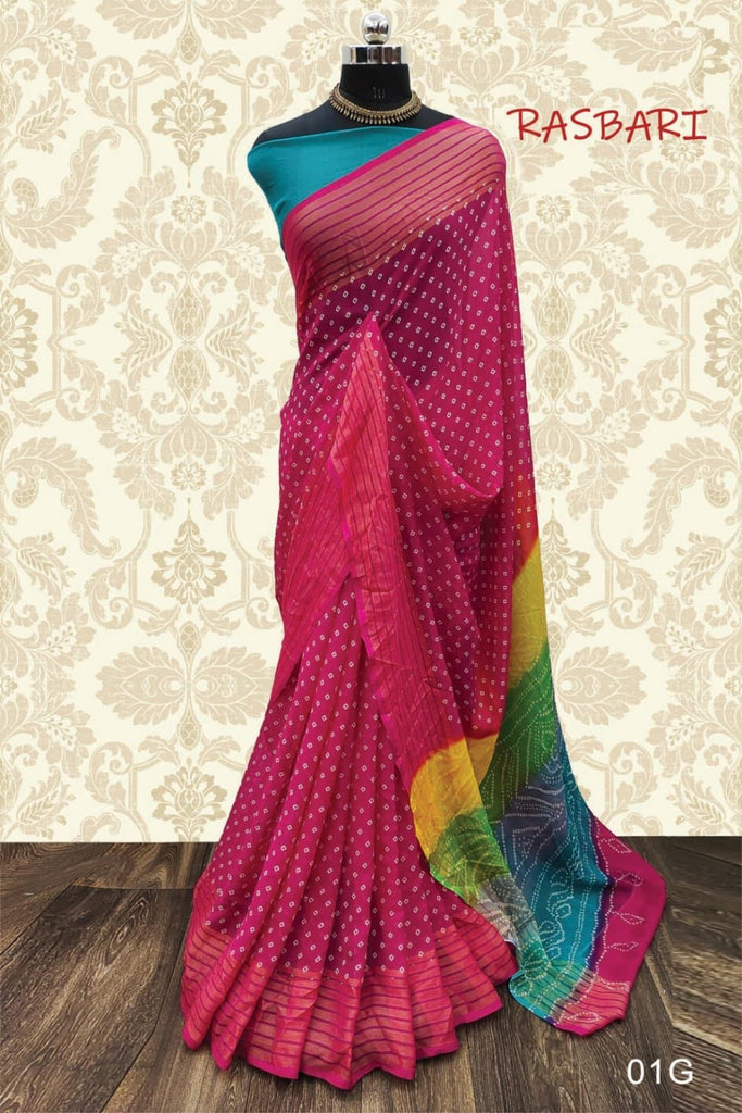 Chiffon Bandhani with Grand Braso Border Multi colour bandhani Pallu