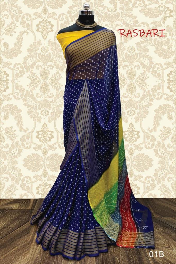 Chiffon Bandhani with Grand Braso Border Multi colour bandhani Pallu