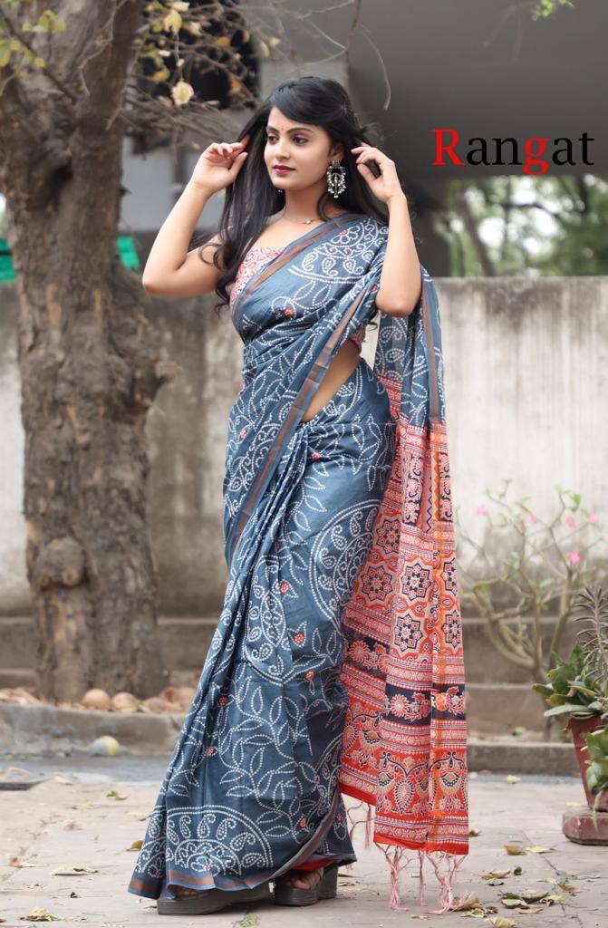 Block Print Bandhej Saree