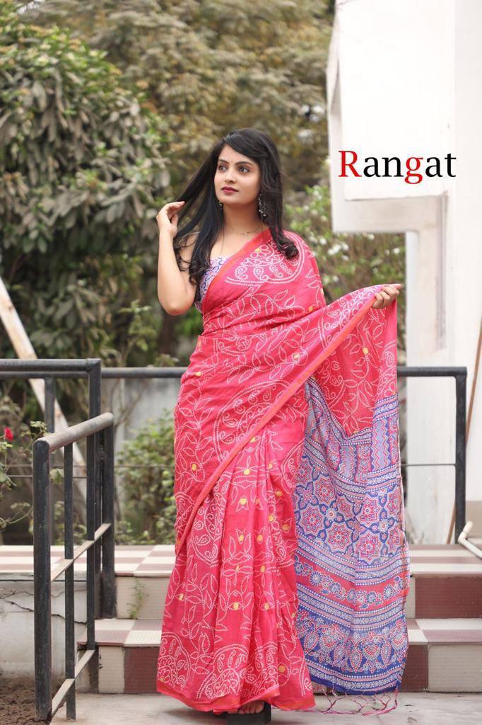 Block Print Bandhej Saree