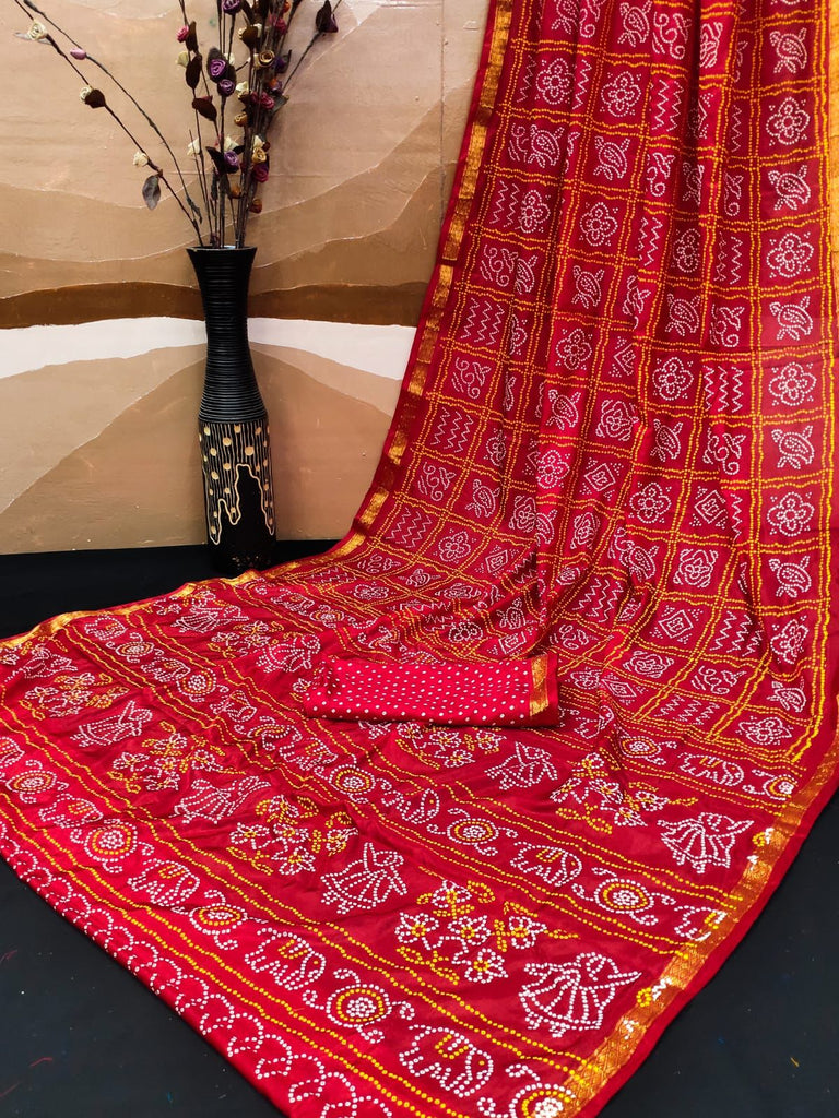 Satrangi Tafetta Silk Bandhani Saree