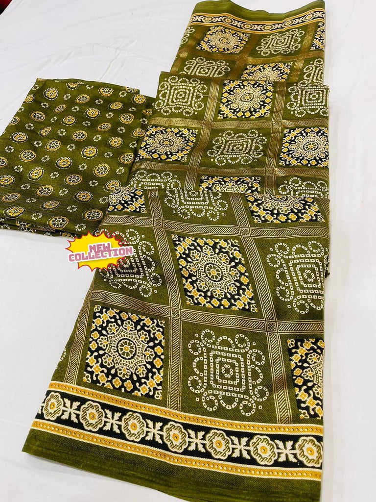 Ajarakh pallu Pashmina Saree