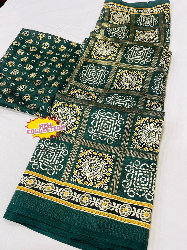 Ajarakh pallu Pashmina Saree