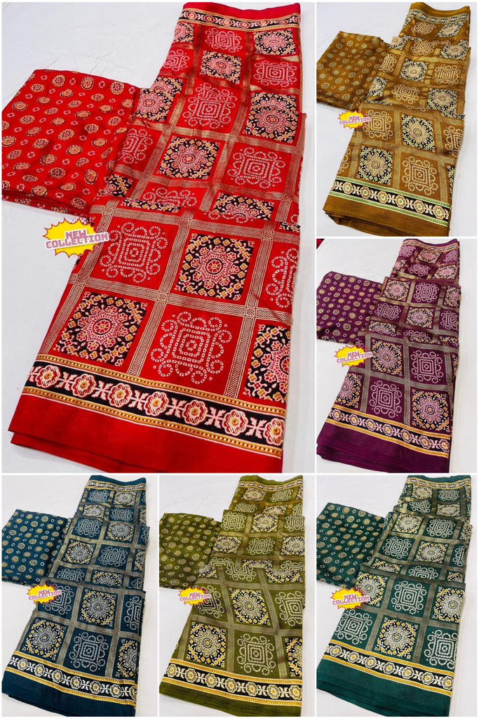 Ajarakh pallu Pashmina Saree