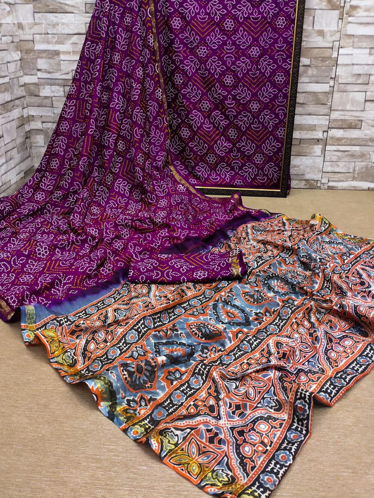 Ajarakh Tafetta Silk Bandhani Saree