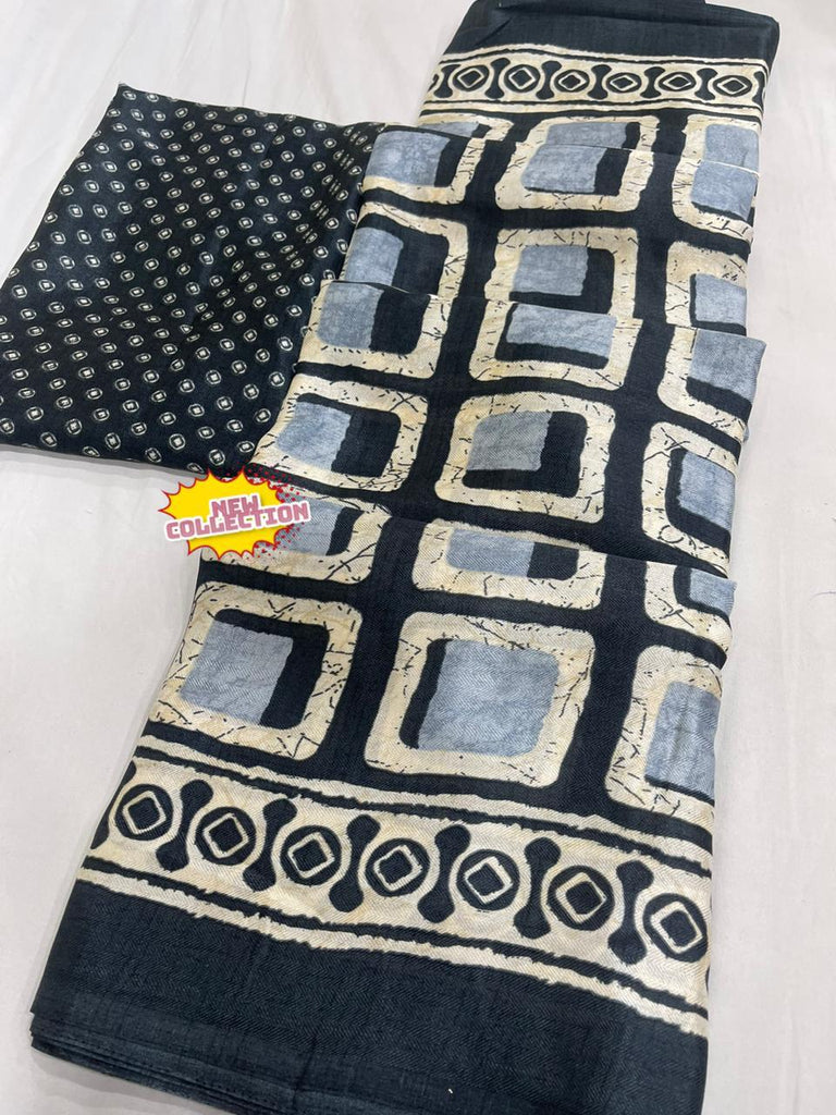 Soft Pasmina Saree with Block mill Print