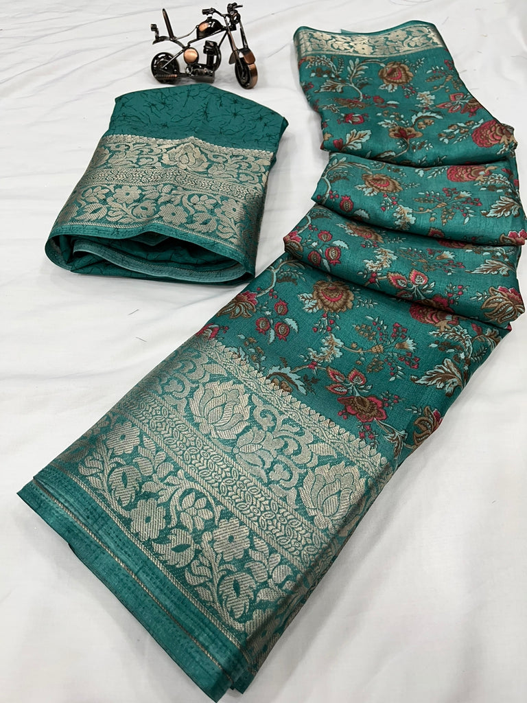 Dola Silk Flower Print with Border saree