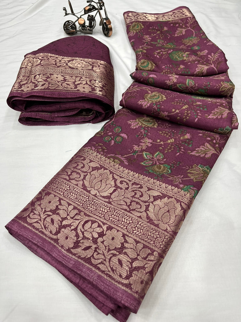 Dola Silk Flower Print with Border saree